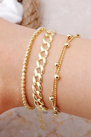 Gurmet, Su Yolu ve Dorika Altın Yaldızlı 925 Ayar Gümüş Kombin Bileklik 4012