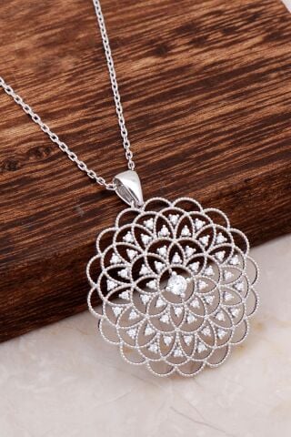 Yaşam Çiçeği Gümüş Tasarım Kolye 6666
