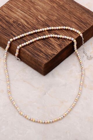 Dorika Altın Yaldızlı Rose 925 Ayar Gümüş Renkli Kolye 6852