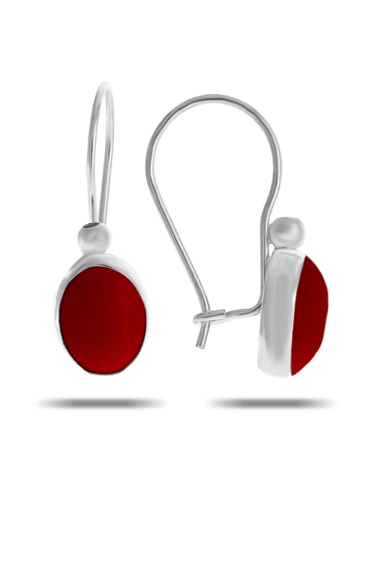 Mercan Taşlı Rodyumlu Gümüş Küpe 5534