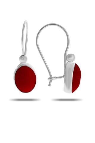 Mercan Taşlı Rodyumlu Gümüş Küpe 5534