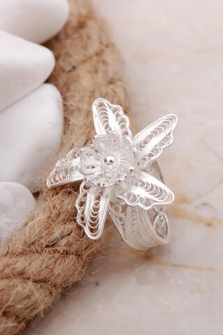 Çiçekli Telkari Elişi Gümüş Yüzük 3347