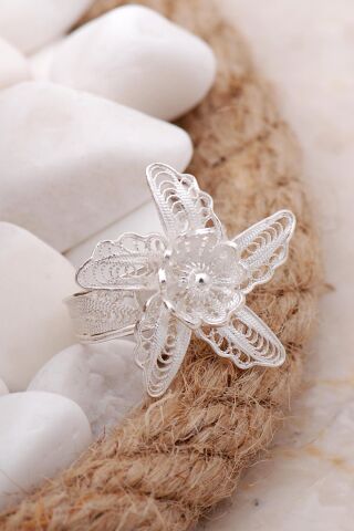 Çiçekli Telkari Elişi Gümüş Yüzük 3347