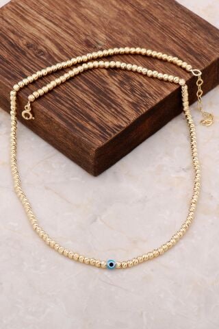 Dorika Altın Yaldızlı Nazar Boncuklu 925 Ayar Gümüş Kolye 6853