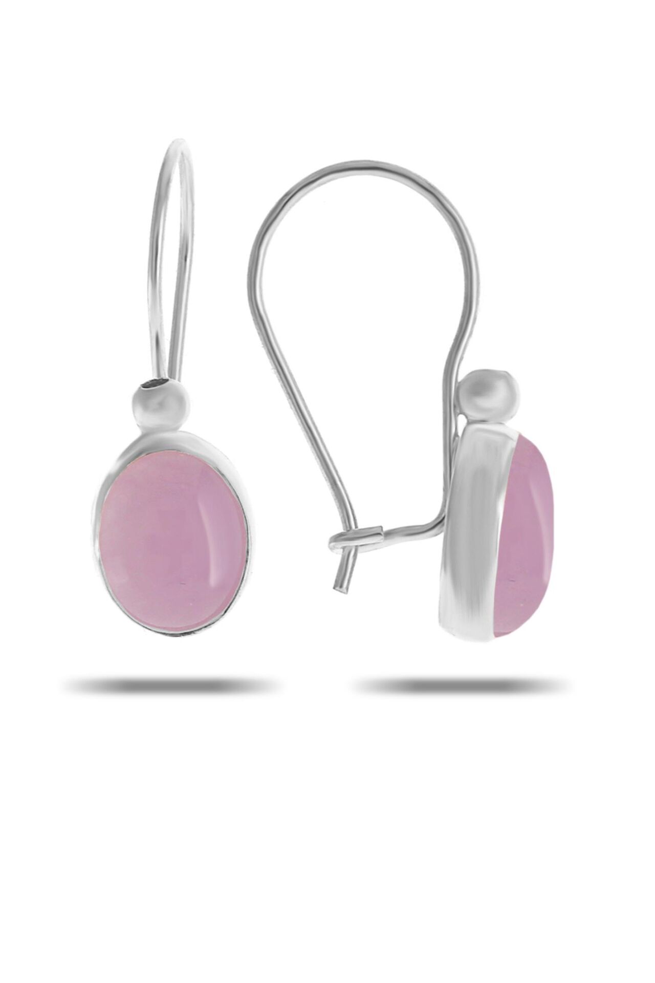 Pembe Kuvars Taşlı Rodyumlu Gümüş Küpe 5535