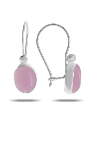 Pembe Kuvars Taşlı Rodyumlu Gümüş Küpe 5535