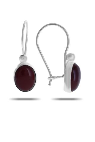 Akik Taşlı Rodyumlu Gümüş Küpe 5536