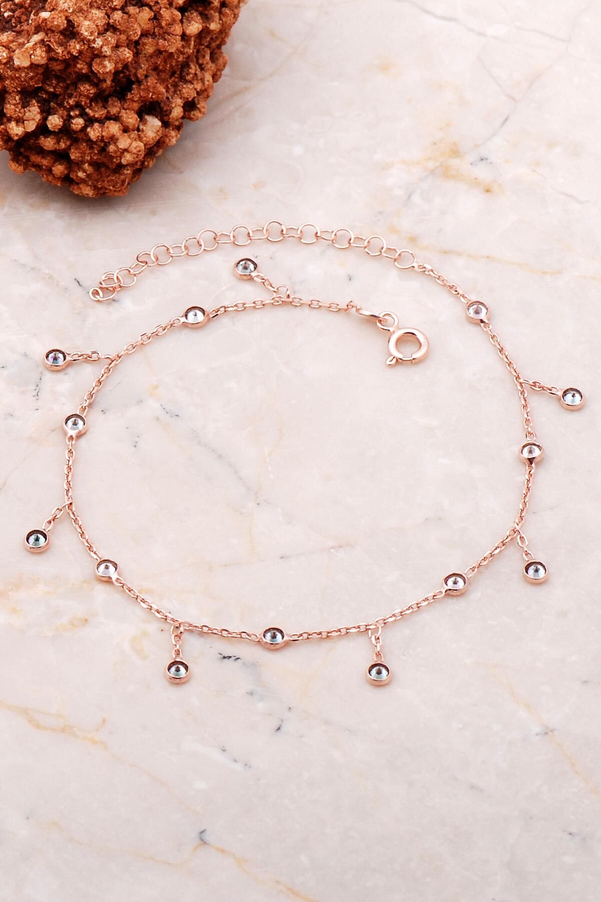 Mistik Topaz Sallantılı Rose Gümüş Halhal 254