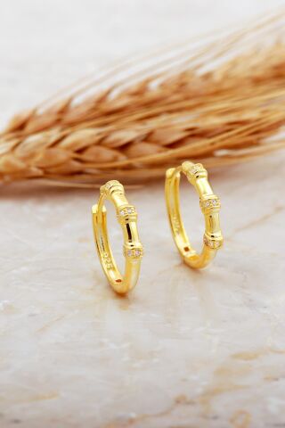 20 Mm Taşlı Tasarım Altın Kaplama Gümüş Halka Küpe 7161