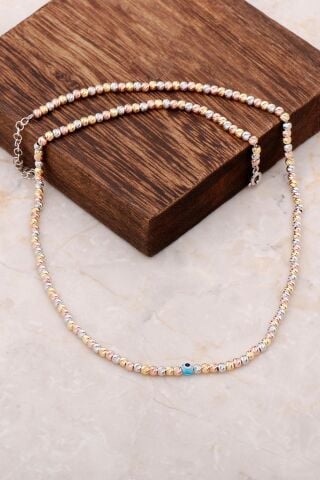 Dorika Altın Yaldızlı Rose 925 Ayar Gümüş Nazar Boncuklu Kolye 6856