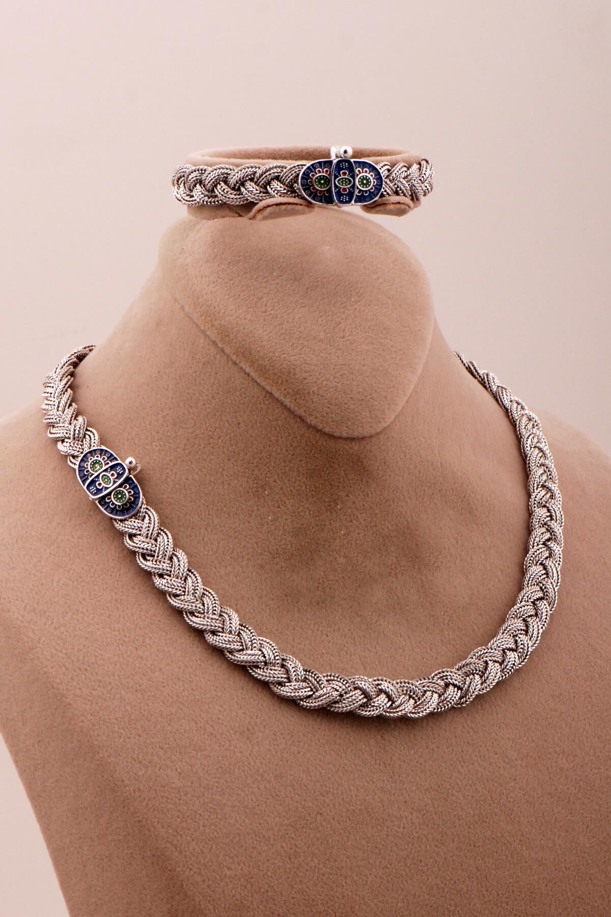 Mardin Güneşi Hasır Örgü Oksitli 925 Ayar Gümüş Set 2755