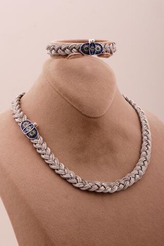 Mardin Güneşi Hasır Örgü Oksitli 925 Ayar Gümüş Set 2755