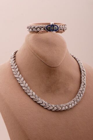 Mardin Güneşi Hasır Örgü Oksitli 925 Ayar Gümüş Set 2755