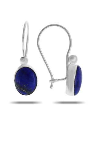 Lapis Lazuli Taşlı Rodyumlu Gümüş Küpe 5538