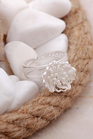 Çiçekli Telkari Elişi Gümüş Yüzük 3351