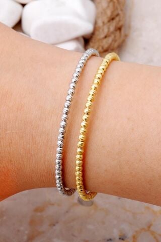 Dorika Tasarım Altın Yaldız ve Rodyumlu 925 Ayar Gümüş Kombin Bilezik 4019