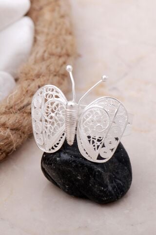 Kelebek Telkari Elişi Gümüş Yüzük 3352