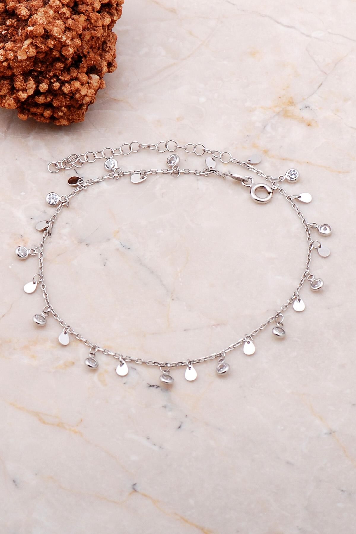 Sallantılı Taşlı Pullu Gümüş Halhal 257