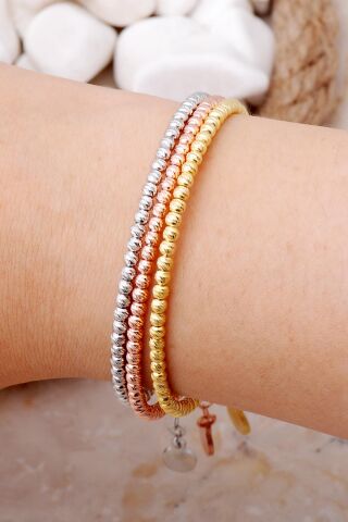 Dorika Tasarım Altın Yaldız Rose ve Rodyumlu 925 Ayar Gümüş Kombin Bilezik 4021