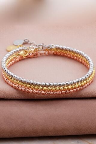 Dorika Tasarım Altın Yaldız Rose ve Rodyumlu 925 Ayar Gümüş Kombin Bilezik 4021