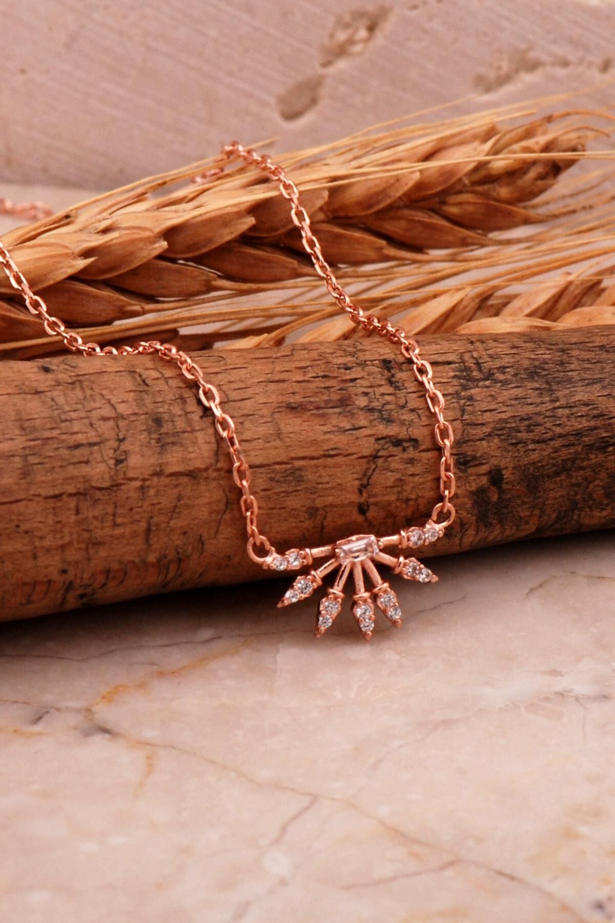 Güneş Mini Rose Gümüş Baget Kolye 7982