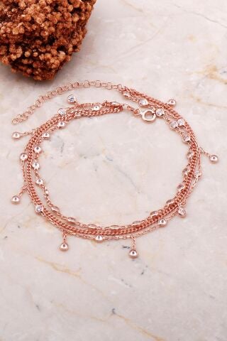 Taşlı Sallantılı Rose Gümüş Tasarım Halhal 258