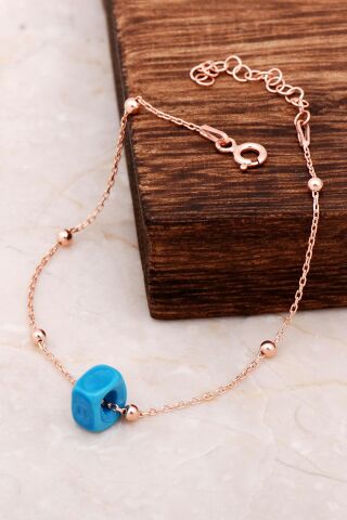 Turkuaz Toptop Tasarım Rose Gümüş Bileklik 3227