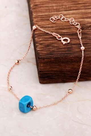 Turkuaz Toptop Tasarım Rose Gümüş Bileklik 3227