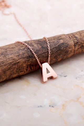 A Harfi Rose Gümüş Kolye 7845