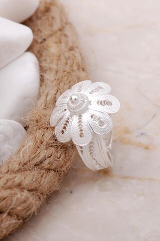 Çiçekli Telkari Elişi Gümüş Yüzük 3354