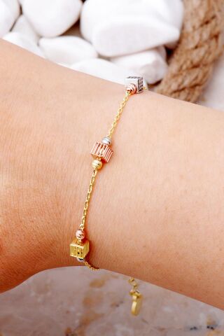 Dorika Küp Tasarım Altın Yaldızlı 925 Ayar Gümüş Bileklik 4022