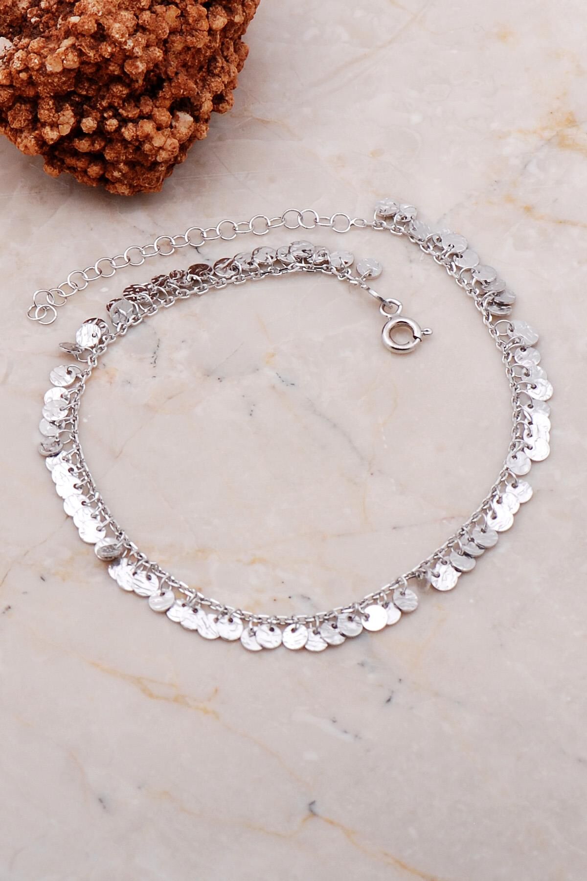 Pullu Sallantılı Rodyumlu Gümüş Halhal 259