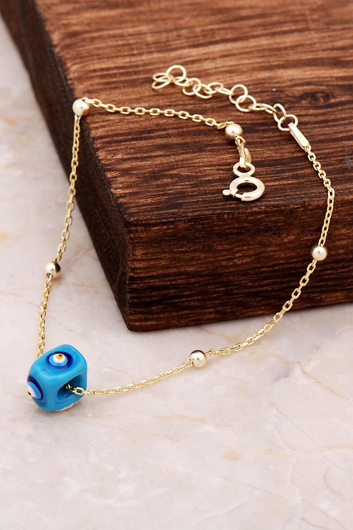 Turkuaz Toptop Altın Yaldızlı Gümüş Bileklik 3229