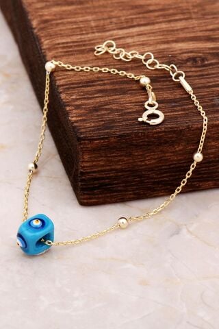 Turkuaz Toptop Altın Yaldızlı Gümüş Bileklik 3229