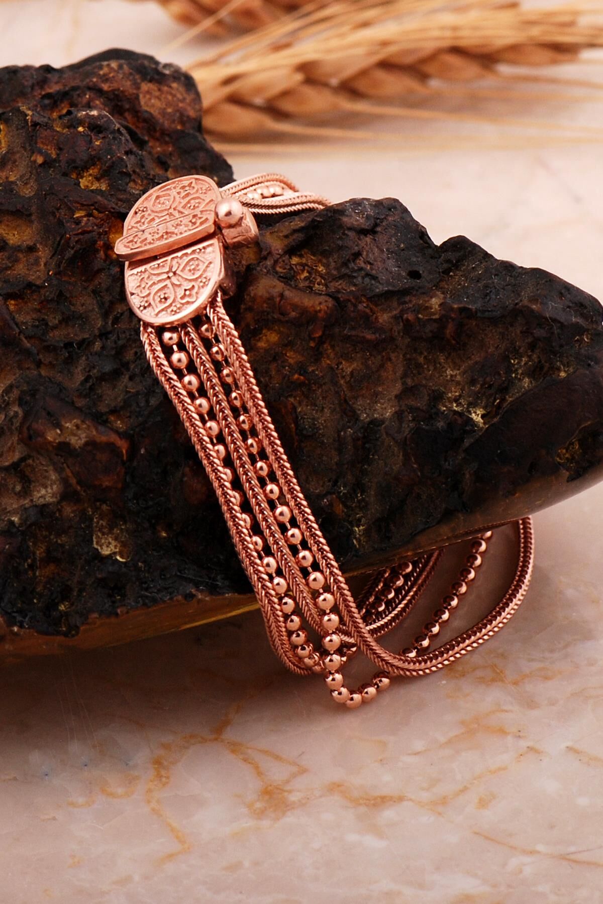 Midyat Hasırı Rose Gümüş Anadolu Motifli Akıtma Bileklik