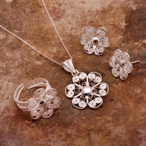 Papatya Telkari Elişi Gümüş Set 1548