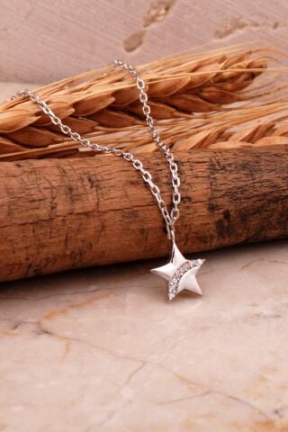 Yıldız Mini Rodyumlu Gümüş Kolye 7984