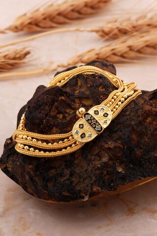 Anadolu Motifli Altın Kaplama Gümüş Midyat Hasırı Akıtma Bileklik 4713