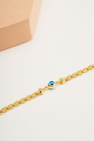 Gümüş Altın Kaplama Göz Nazar Boncuklu Zincir Bileklik 4559