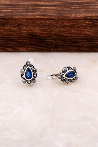 Kök Safir Taşlı Mini Gümüş Küpe 4769