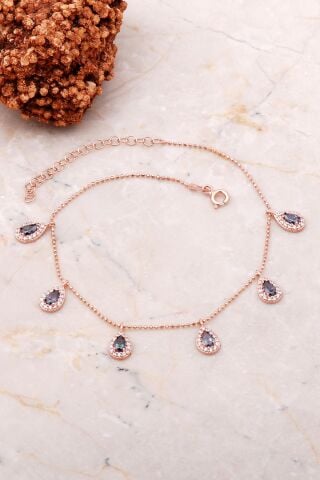 Rose Gümüş Mistik Topaz Sallantılı Halhal 264