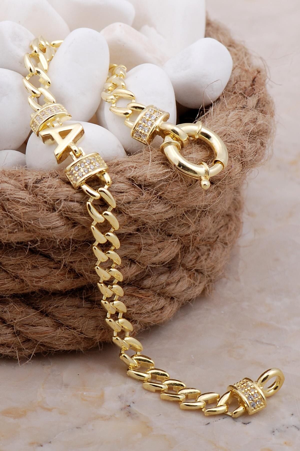 A Harfli Gurmet Altın Yaldızlı Gümüş Bileklik 4027