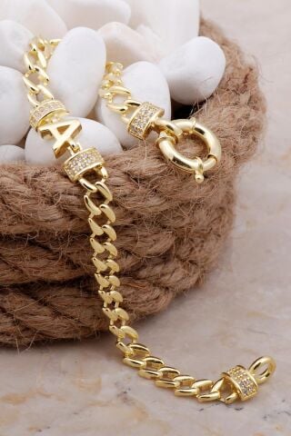 A Harfli Gurmet Altın Yaldızlı Gümüş Bileklik 4027