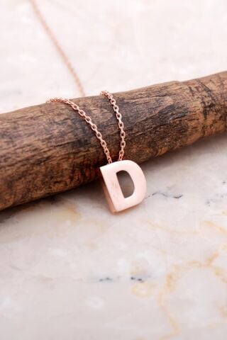 D Harfi Rose Gümüş Kolye 7851