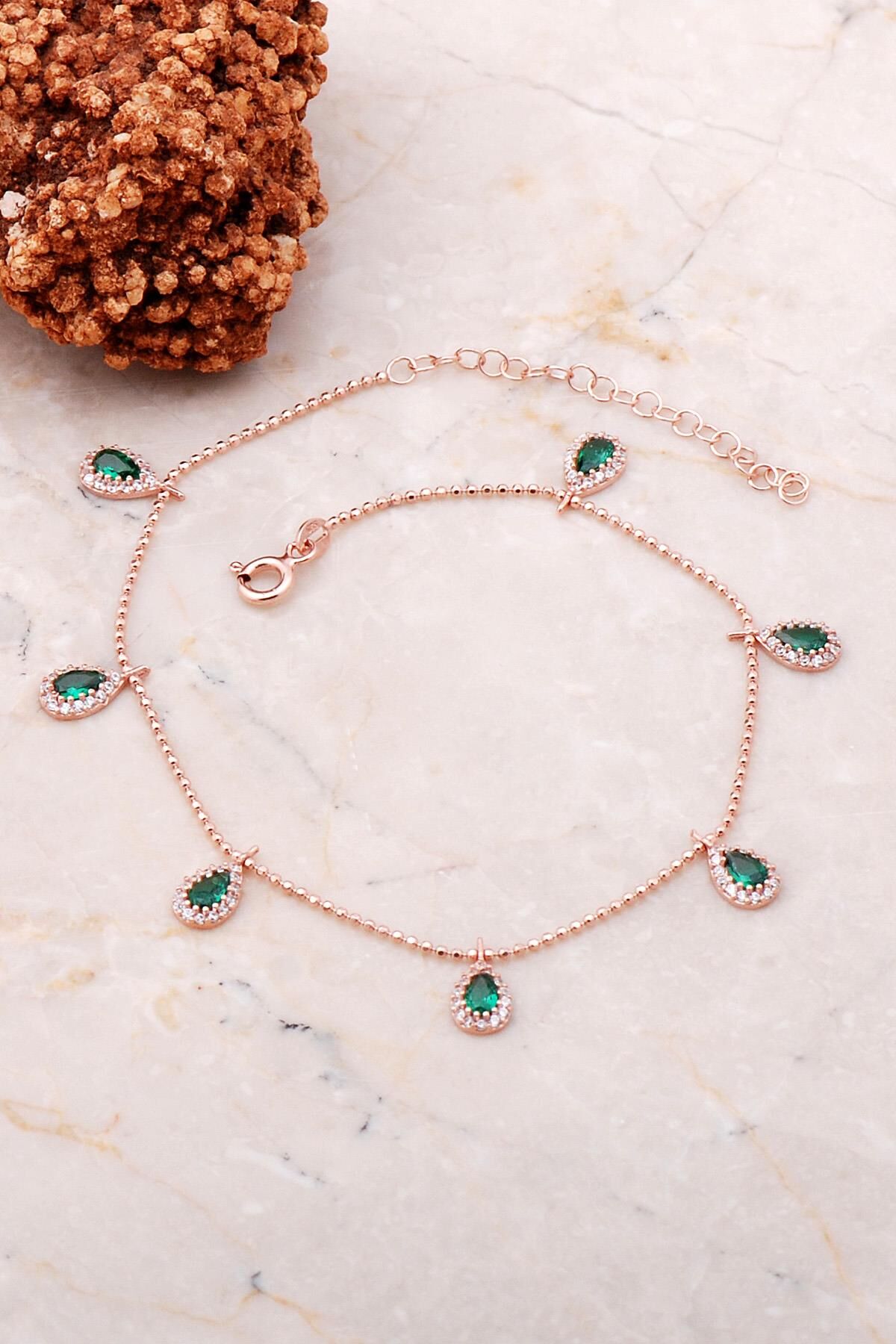 Damla Taşlı Sallantılı Rose Gümüş Halhal 265