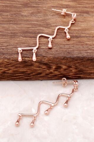 Rose Gümüş Zigzag Tasarımlı Küpe 2155