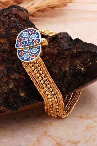 Anadolu Motifli Gümüş Altın Kaplama 17,50 Cm Midyat Hasırı Mineli Akıtma Bileklik 4716