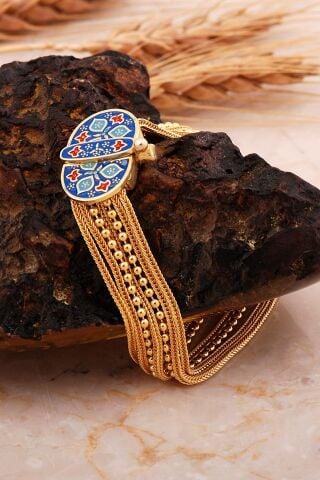 Anadolu Motifli Gümüş Altın Kaplama 17,50 Cm Midyat Hasırı Mineli Akıtma Bileklik 4716