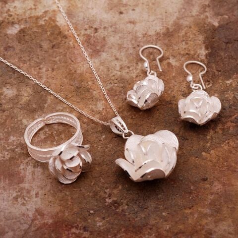 Gül Çiçeği Telkari Elişi Gümüş Set 1550