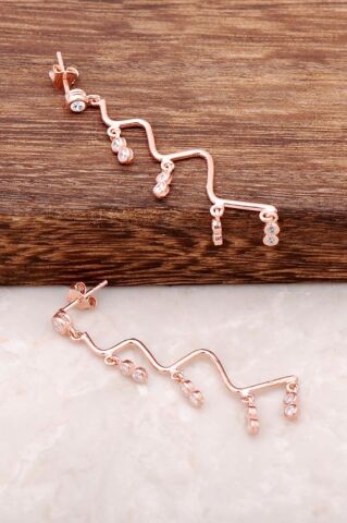 Rose Gümüş Taşlı Zigzag Tasarımlı Küpe 2156